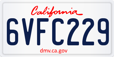 CA license plate 6VFC229