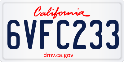 CA license plate 6VFC233