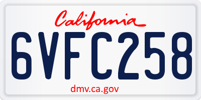 CA license plate 6VFC258