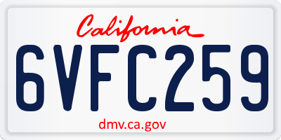 CA license plate 6VFC259