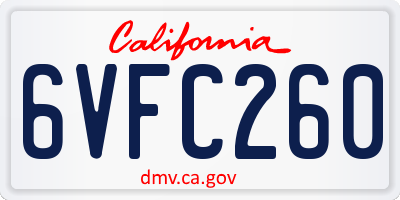 CA license plate 6VFC260