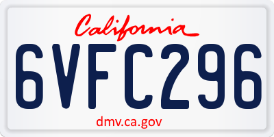 CA license plate 6VFC296