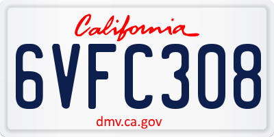 CA license plate 6VFC308