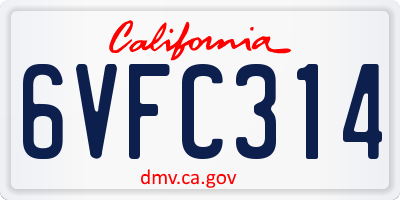 CA license plate 6VFC314