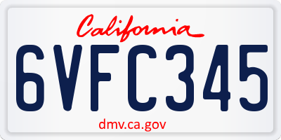CA license plate 6VFC345