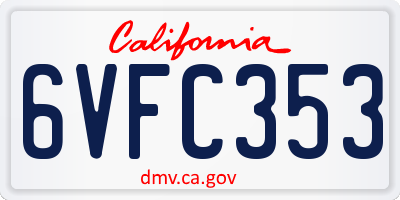 CA license plate 6VFC353