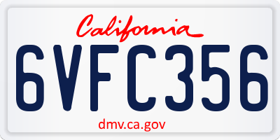 CA license plate 6VFC356