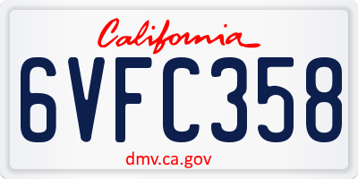 CA license plate 6VFC358