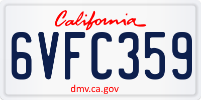 CA license plate 6VFC359