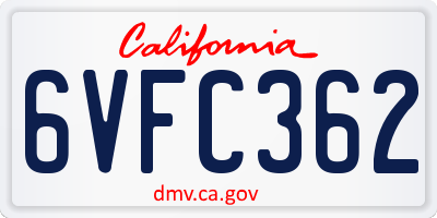 CA license plate 6VFC362