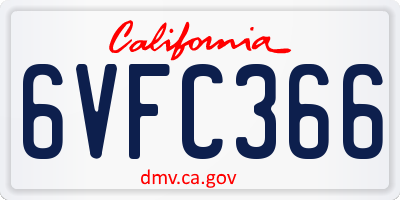 CA license plate 6VFC366