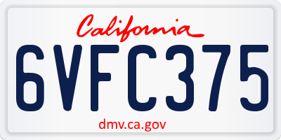 CA license plate 6VFC375