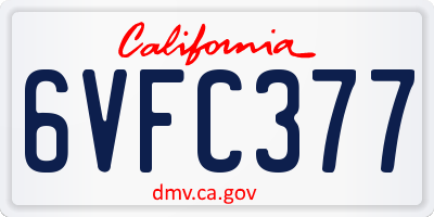 CA license plate 6VFC377