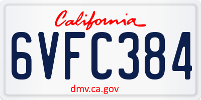 CA license plate 6VFC384