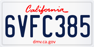 CA license plate 6VFC385
