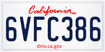 CA license plate 6VFC386