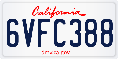 CA license plate 6VFC388