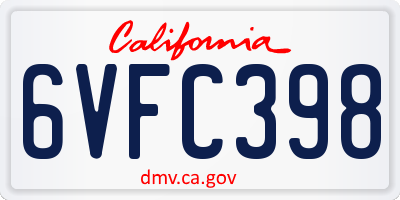 CA license plate 6VFC398
