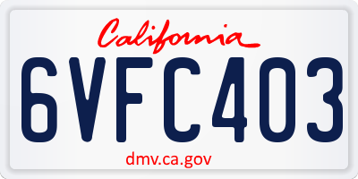CA license plate 6VFC403