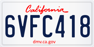 CA license plate 6VFC418