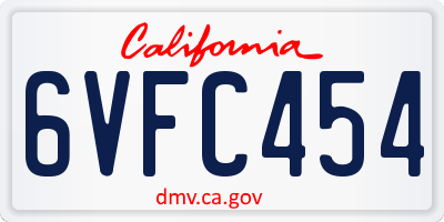 CA license plate 6VFC454
