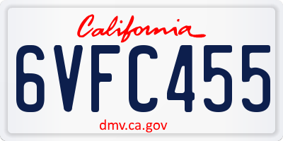 CA license plate 6VFC455