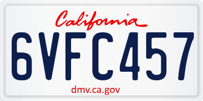 CA license plate 6VFC457