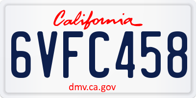 CA license plate 6VFC458