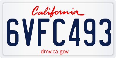 CA license plate 6VFC493