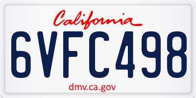 CA license plate 6VFC498