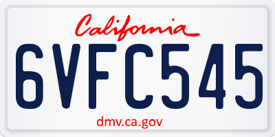 CA license plate 6VFC545