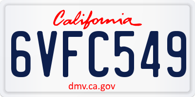 CA license plate 6VFC549