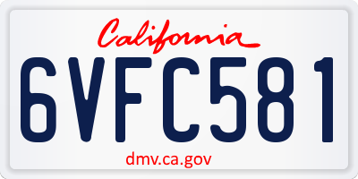 CA license plate 6VFC581