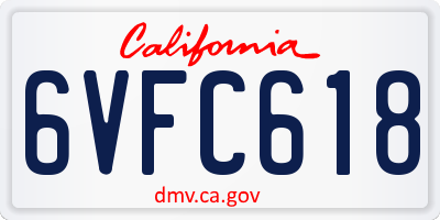 CA license plate 6VFC618