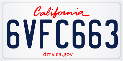 CA license plate 6VFC663