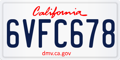 CA license plate 6VFC678
