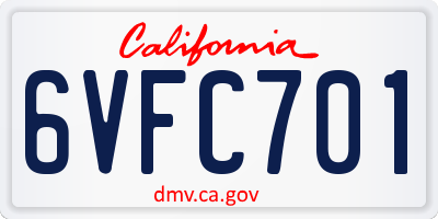 CA license plate 6VFC701