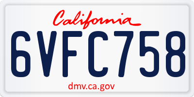 CA license plate 6VFC758