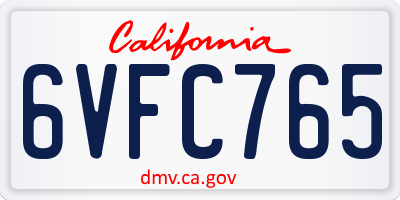 CA license plate 6VFC765