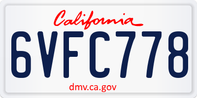 CA license plate 6VFC778