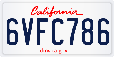 CA license plate 6VFC786