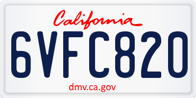 CA license plate 6VFC820