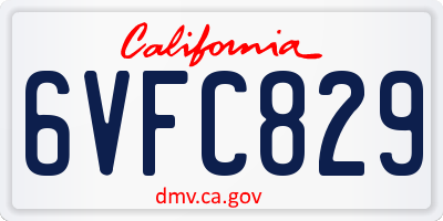 CA license plate 6VFC829