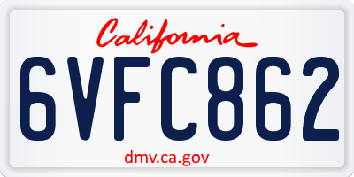 CA license plate 6VFC862