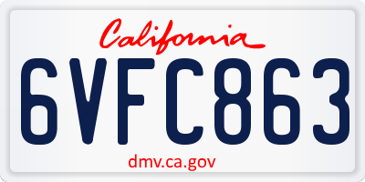 CA license plate 6VFC863