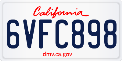 CA license plate 6VFC898