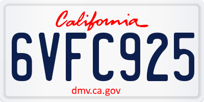 CA license plate 6VFC925
