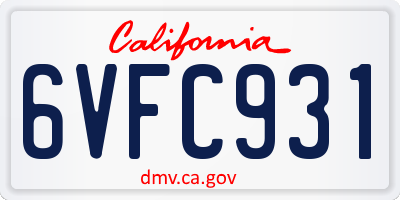 CA license plate 6VFC931