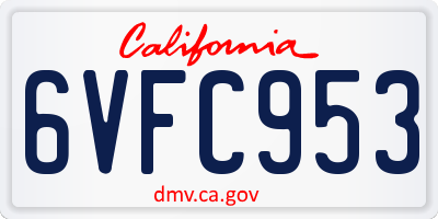 CA license plate 6VFC953