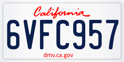 CA license plate 6VFC957